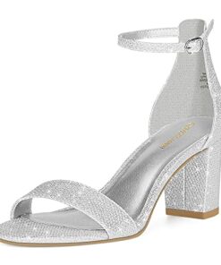 PIZZ ANNU Women’s Low Block Heels 2.6 Inch Sandals Chunky Open Toe Ankle Strap Wedding Dress Pump Shoes For Women Brides Ladies, Silver Glitter 11