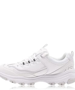 Skechers Sport womens D’LITES FRESH START Memory Foam Lace-up Sneaker,White Silver,6.5 M US