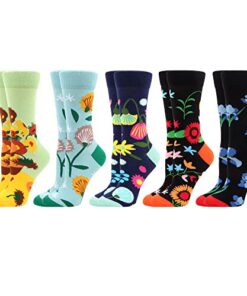 WeciBor Women’s Colorful Floral Pattern Casual Combed Cotton Socks – 5 Pack – Size 5-8