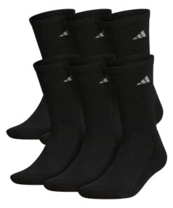 adidas Men’s Athletic Cushioned Crew Socks with Arch Compression for a Secure fit (6-Pair), Black/Aluminum 2, Large