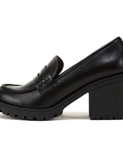 Soda “Kinder” ~ Women Slip On Chunky Mid Heel Lug Sole Penny Loafer Shoe (Black PU, us_Footwear_Size_System, Adult, Women, Numeric, Medium, Numeric_6_Point_5)