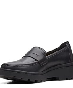 Clarks Women’s Calla Ease Loafer Flat, Black Leather, 6.5