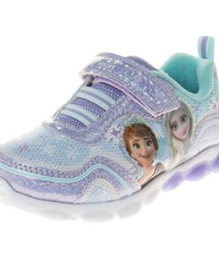 Disney Frozen Shoes for Girls Light up Sneakers – Princess Anna Elsa Lightweight Tennis Breathable Athletic LED Running Shoes – Purple (Size 8 Toddler)