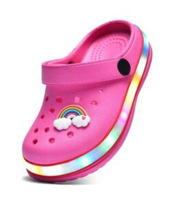 XPKWS Kids’ Clogs Boys Girls LED Garden Shoes Light up Sandals Slip on Quick Dry Beach Slippers (Pink, 10.5 Little Kid / 28)