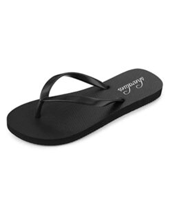 shevalues Slim Flip Flops for Women Beach Rubber Shower Shoes Basic Thong Sandals, Black, 6.5-7