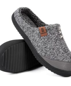 MERRIMAC Men’s Comfy Wool Like Knit Memory Foam Slippers Bedroom Indoor House Shoes with Sherpa Lining, Gray, 12/13 US