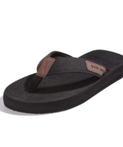 FITORY Men’s Flip-Flops, Thongs Sandals Comfort Slippers for Beach Black Size 10