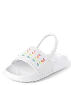 The Children’s Place Toddler Girls Slides with Backstrap Sandal, White Hearts, 10
