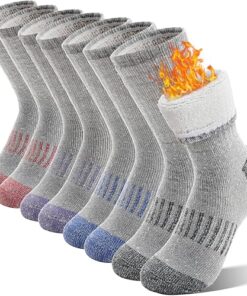 Sandsuced Kids Merino Wool Hiking Socks Girls Boys Winter Thermal Warm Cozy Boot Thick Cushion Gift Stocking Stuffers Socks 4 Pairs(Purle/Blue/Red/Grey,8-12 Years)