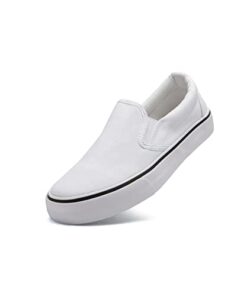 Low-Top Slip Ons Women’s Fashion Sneakers Casual Canvas Sneakers for Women Comfortable Flats Breathable Padded Insole Slip on Sneakers Women Low Slip on Shoes (White, Numeric_7)