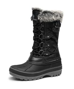 DREAM PAIRS Boys Girls Black Faux Fur Lined Insulated Waterproof Winter Snow Boots Kriver-1 Size 2 M US Little Kid