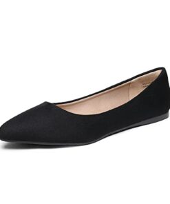 DREAM PAIRS Womens Casual Pointed Toe Ballet Comfort Soft Slip On Flats Shoes,Sole-Classic,Black/Suede,Size 7.5