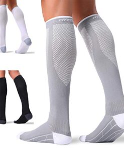 FITRELL 3 Pairs Compression Socks for Women and Men 20-30mmHg- Circulation and Muscle Support Socks for Travel, Running, Nurse, Medical Black+White+Grey L/XL