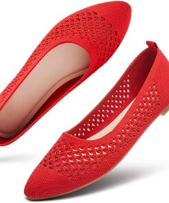 hash bubbie Women’s Flats Shoes Women Comfortable Dress Shoes Pointed Toe Flats Ballet Flats mesh Knit Flat Dressy Slip on Business Casual Shoes（ Red.US6