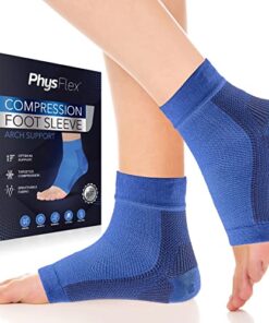 PhysFlex Compression Socks for Plantar Fasciitis, Achilles Tendonitis Relief – (1 Pair) Ankle Compression Sleeve for Heel Spurs, Foot Swelling & Fatigue – Arch Support Brace for Everyday Use