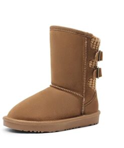 DREAM PAIRS Boys Girls Sweaty-Buckle-K Warm Faux Fur Lined Mid Calf Shearling Winter Snow Boots Chesnut Size 6 Big Kid