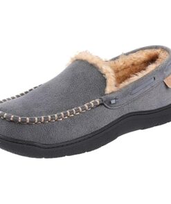 Zigzagger Men’s Moccasin Slippers Memory Foam House Shoes, Indoor and Outdoor Warm Loafer Slippers,Grey,11 M US