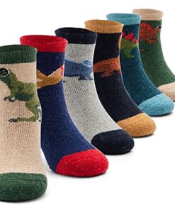 Boys Wool Socks Kids Thick Winter Socks Thermal Crew Socks for Boys 6 Pairs Dinosaurs Size 4-6 Years