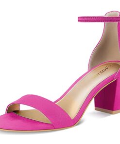 PIZZ ANNU Women’s Open Toe Ankle Strap Low Block Chunky Heels Sandals Party Dress Pumps Shoes Strappy Buckle Sandals with 2.6″ Tall Thick Heel Design, Hot Pink 10