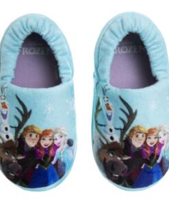 Disney Frozen Elsa and Anna Girls Slippers – Plush Non-Slip Comfy Fluffy Lightweight Warm Comfort Soft Aline Indoor House Slippers – Blue (Toddler 7-8)