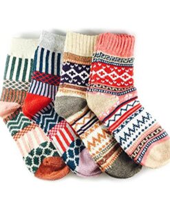 JOYCA & CO. 3-5 Pairs Womens Multicolor Fashion Warm Wool Cotton Thick Winter Crew Socks (4 Pairs Mix 1)