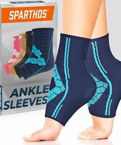 Sparthos Ankle Compression Socks (Pair) – Plantar Fasciitis Sleeves with Arch Support – for Men and Women – Foot Ankle Brace – Injury Recovery – Pain Relief for Sprains, Strains, Arthritis (Blue-M)