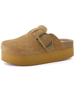 CUSHIONAIRE Women’s Granola Genuine Suede Cork Footbed Platform Clog with +Comfort, Wide Widths Available, Chestnut 8