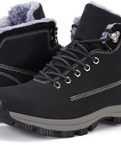 WHITIN Men’s Winter Shoes Snow Boots Outdoor Trekking for Cold Weather Warm Work Size 9.5 Insulated Fur Leather Hiking Mid Top Waterproof Black 43
