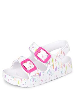The Children’s Place Baby Girls and Toddler Everyday Slide Sandals with Backstrap, White Paint Splatter, 8