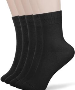 FGZ Women Thin Cotton Socks, Warm Soft Above Ankle Crew Socks 5 Pairs (5-9, Black)