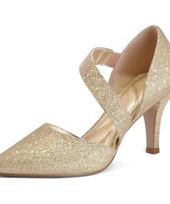 mysoft Women’s Pointed Toe Low Stiletto Heel Dress Pumps Shoes Gold-Glitter