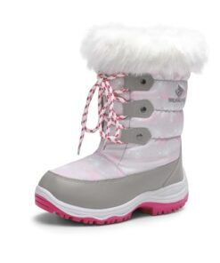 DREAM PAIRS Nordic Boys Girls Slip Resistant Faux Fur Lined Knee High Winter Snow Boots Size 11 Grey/Pink