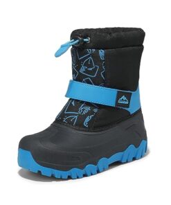 NORTIV 8 Kids Snow Boots Boy’s Girl’s Classic Waterpproof Cold Weather Booties Hiking Outdoor Shoes SNSB221K Black/Blue 6 Big Kid