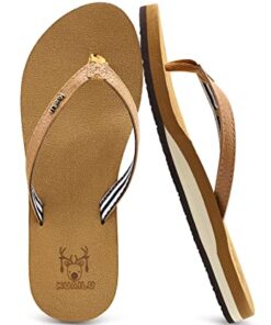 KuaiLu Women’s Yoga Foam Flip Flops with Arch Support Thong Sandals Non-Slip PU Khaki Size 9.5