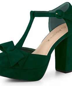 Allegra K Women’s Mary Janes Platform Pumps Halloween Costumes Green Chunky Heels Dress Shoes – 11 M US