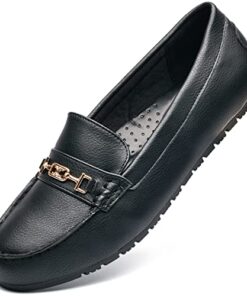 DeYashopin Women’s Flats Shoes Leisure Slip On Comfort Boat Shoes PU(Black 11)