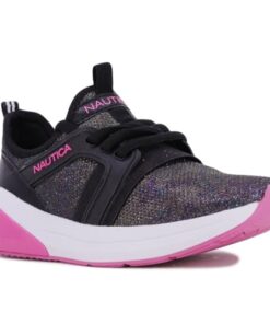 Nautica Girls Kids Sneakers Athletic Fashion Lace-Up Tennis Sports Running Shoes Girl Little Kid Big Kid-Parks Buoy Girls-Black Oil Slick-3