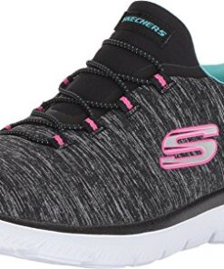 Skechers Women’s Summits-Quick Getaway Sneaker, Black/Light Blue, 10 Wide