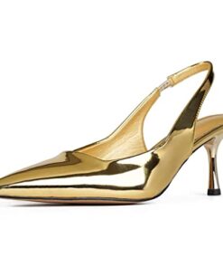 Women Slingback Pumps Shoes Slip On Kitten Heel Office Shoes Pointed Toe Work Dress Shoes Gold