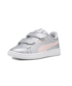 PUMA Smash 3.0 Hook and Loop Sneaker, Glitz Glam Glacial Gray-Frosty Pink, 13 US Unisex Little Kid