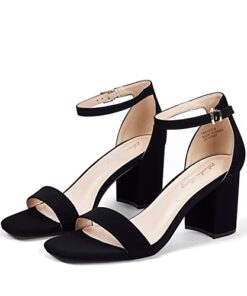 Elisabet Tang 2.36 inch Open Toe Ankle Strap Chunky Heels Pump Sandals Party Dress Sandals Daily Work Wedding Strappy Buckle Heeled Sandals Shoes Black Size 8.5