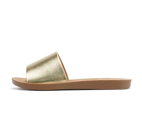Soda Shoes Women Flip Flops Basic Plain Slippers Slip On Sandals Slides Casual Peep Toe Beach Efron-S Gold 7.5