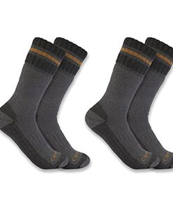 Carhartt Men’s Heavyweight Synthetic-Wool Blend Boot Sock 2 Pack, Grey, Large