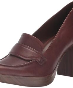 Naturalizer Womens Amble Block Heel Loafer Coffee Bean Brown Leather 8 M