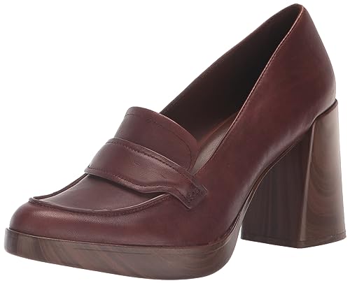 Naturalizer Womens Amble Block Heel Loafer Coffee Bean Brown Leather 8 M