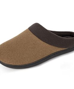 MERRIMAC Men’s Coral Fleece Lining with High Density Memory Foam Classicism Slip-on Slipper (Size 11-12 D(M) US, Camel)