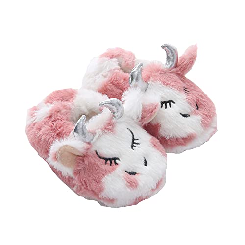 LZSYC Toddler Girls Slippers Pink Cute Calf Plush Warm Shoes Indoor US 5-6