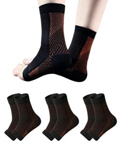 3 Pairs Neuropathy Socks for Women and Men, Plantar Fasciitis Socks, Ankle Compression Sleeve for Ankle for Pain Relief, Swelling, Plantar Fasciitis, Sprain, Neuropathy (L-XL, Black Gold(3 Pairs))