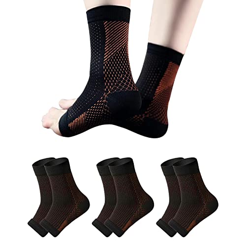3 Pairs Neuropathy Socks for Women and Men, Plantar Fasciitis Socks, Ankle Compression Sleeve for Ankle for Pain Relief, Swelling, Plantar Fasciitis, Sprain, Neuropathy (L-XL, Black Gold(3 Pairs))