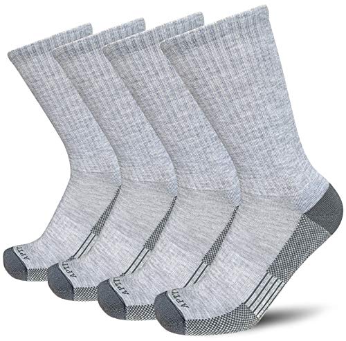 APTYID Men’s Moisture Wicking Cushioned Crew Work Boot Socks, Size 9-12, Grey, 4 Pairs